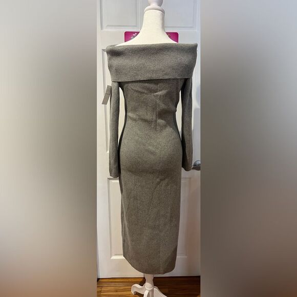 Abercrombie & Fitch Off the Shoulder Midi Sweater Dress Size Large Petite Gray - Picture 2 of 5